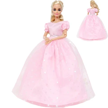 1 Σύνολο Πριγκίπισσα Φόρεμα Κούκλα Φόρεμα Ροζ Γυαλιστερό Καρδιά Εκτυπώστε το Γάμο Φούστα Πάρτι Ρούχα για την Barbie Κούκλα Αξεσουάρ Κορίτσι Παιδιά Δώρο Παιχνιδιών