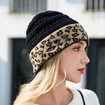 10 Χρώματα Leopard Beanie Γυναικών Stretch Πλεκτό Πλέκω Σκουφάκια Το Χειμώνα Καπέλα Για Τις Γυναίκες Θερμό Κυρία Βρώμικο