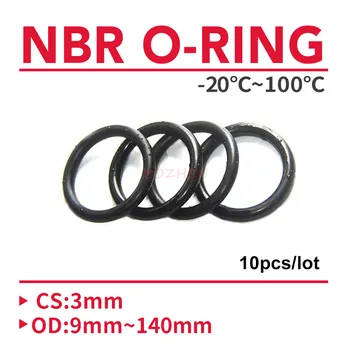 10Pcs Μαύρο O-Ring Στόλισμα CS 3mm OD 9mm ~ 140mm NBR Αυτοκίνητο Νιτριλίων Λαστιχένια Στρογγυλή O Τύπος Διάβρωσης Πετρέλαιο Αντιστέκεται Σφραγίζοντας Πλυντήριο