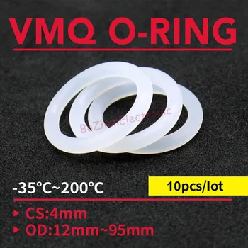 10pcs Πάχους CS OD 4mm 12 ~ 95mm Σιλικόνης O-Ring Στόλισμα Βαθμού Τροφίμων Αδιάβροχη Πλυντήριο Λαστιχένια Μόνωση γύρω από το O το Σχήμα Σφραγίδα Λευκό