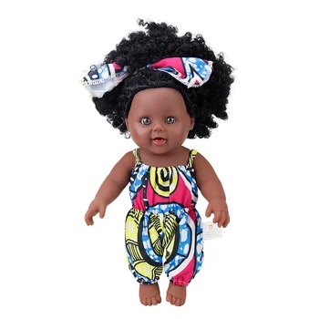 12 ίντσας αληθοφανή βινυλίου vinyl νεογέννητο μωρό Αφρικανική μαύρο χαριτωμένο μωρό κούκλες με σγουρά μαλλιά