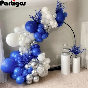 125pcs Royal Μπλε Λευκό Μπαλόνι Γκάρλαντ Arch Εξάρτηση 12in Ασημένια Κομφετί και Μπαλόνια για το Μωρό Ντους, Γενέθλια Γάμος Διακόσμηση