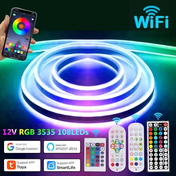 12V RGB Νέον Λουρίδων των ΟΔΗΓΉΣΕΩΝ Bluetooth WiFi 3535 108LEDs/m Σημάδι Νέου IP67 Αδιάβροχων RGB Ταινία Με τον τηλεχειρισμό Εξάρτηση Δύναμης Διακόσμηση των Δωματίων