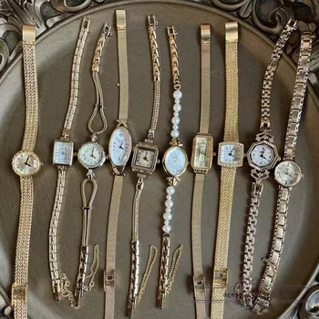 18K Χρυσό Επιμεταλλωμένα Brass Band Γυναίκες Ρολόγια Χαλαζία βραχιόλι Αλυσίδων Διαμαντιών Μικρό Καντράν Πολυτέλεια Υψηλής Ποιότητας Κυρίες για το Δώρο Vintage