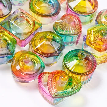 1Pc Rainbow Κρύσταλλο-το Σαφές Γυαλί Κρυστάλλου Φλυτζάνι Με το Καπάκι Προμήθειες για τους Επαγγελματίες Βύθιση Σκόνη Τέχνης Καρφιών Σύνολο Σκόνη Μονομερές Εργαλείο