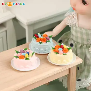 1Set Κουκλόσπιτο Προσομοίωση Vintage Κέικ Με Πιάτο Σπίτι Κούκλα, Πρότυπο Κέικ Κουκλόσπιτο Κουζίνα Τροφίμων Σκηνή Διακόσμηση Παιχνίδι