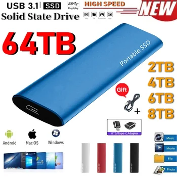 1TB Φορητό SSD USB 3.1 Υψηλής Ταχύτητας Κινητά Solid State Drive 2TB Εξωτερικό μέσο Αποθήκευσης Decives Σκληρό Δίσκο Τύπου C για το Lap-top PC Mac