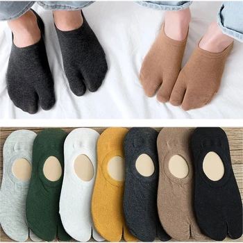 2 Δάχτυλα Βάρκα Κάλτσες Βαμβάκι Πενιέ Ζευγάρι Κάλτσες Tabi Στερεά Αναπνεύσιμες Κάλτσες Δύο Toe για Γυναίκες Άνδρες Μη-slip Αόρατο Low Cut Κάλτσες