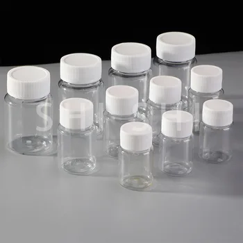 20 ΤΕΜ Άδειο Πλαστικό Μπουκάλι με τα χάπια Αντιδραστήριο Σκόνη Σφραγισμένο Φιαλίδιο Στερεά Σφραγίδα Εμπορευματοκιβωτίων Σαφής PET που Συσκευάζει την Ιατρική Μπουκάλι 15ml - 100ml