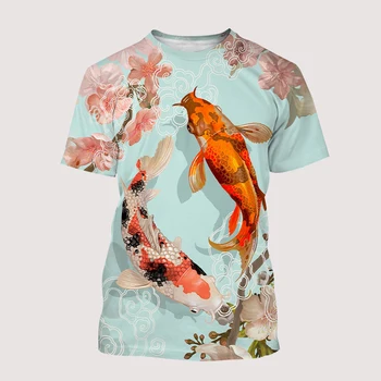 2022 Τυχερός T-Shirts Koi Ψάρια Art 3D Εκτύπωσης Streetwear τους Άνδρες και τις Γυναίκες της Μόδας O-Λαιμό Μεγάλου μεγέθους Μπλούζα Harajuku Παιδιά Tees Μπλούζες Ρούχα