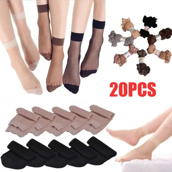 20Pcs=10Pairs Καυτή Πώληση Δροσερό Αναπνεύσιμο Κάλτσες Καλοκαίρι Διαφανής Σέξι Μαύρο Δέρμα Κάλτσα Στερεό Χρώμα των Γυναικών τα Κορίτσια Νάυλον Κάλτσες Αστραγάλων