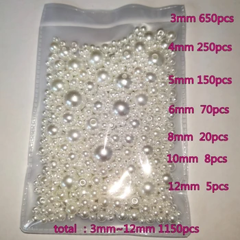 3-12mm μέγεθος Μιγμάτων 1150pcs Καθαρό Λευκό/ελεφαντόδοντο Μαργαριτάρι wtraight τρύπες γύρω από το μίμησης πλαστικό μαργαριτάρι χάντρες για κέντημα &παραγωγή Κοσμήματος