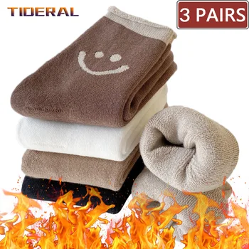 3 Ζευγάρια Γυναικών Θερμικό Θερμό Χειμώνα Κάλτσες Χαμόγελο Τάση Κάλτσες Μαλλιού Αφράτο Χνουδωτό Κασμίρ Χιόνι Βαμβάκι Λευκό Μαύρο Στερεό Ύπνο Κάλτσες