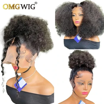 360 Πλήρης Περούκα Δαντελλών Ανθρώπινα Μαλλιών Afro Kinky Σγουρός Βραζιλίας Remy Μαλλιά Lace Περούκες Για τις Γυναίκες 13x6 Διαφανή Δαντέλα Περούκα 250 Πυκνότητα Remy