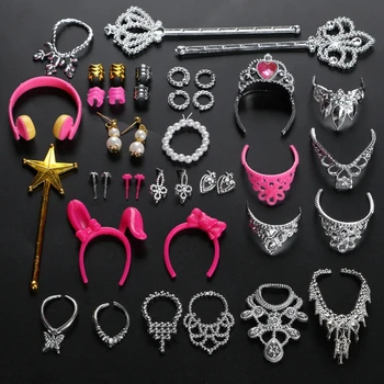 38pcs/Set Barbi Αξεσουάρ Doll Προσομοίωση Κοσμήματα Κολιέ Κορώνα Σκουλαρίκια Ροζ Κρεμάστρα Καθρέφτη Χτένα Για Barbi Κούκλα Παιχνίδια