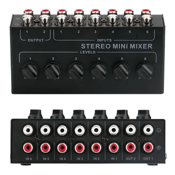 4 6 Καναλιών Παθητικό Stereo Mixer Μίνι Φορητός Ακουστικός Αναμίκτης μίξη Ήχου RCA Είσοδος Εξαιρετικά Χαμηλού Θορύβου για τη Ζωντανή Ηχογράφηση σε Στούντιο