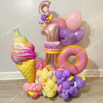 48pcs Donut Γλυκά Ντόνατς Παγωτό Μπαλόνια Macaron Ροζ Μωβ Μπαλόνι για το Μωρό Ντους Κορίτσι για το Πάρτι Γενεθλίων Διακόσμηση Παιχνίδια