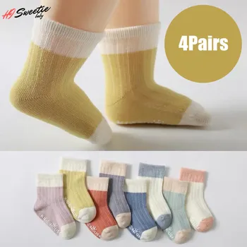 4Pairs Κάλτσες Μωρών Βαμβακιού Τέσσερις Εποχές Αντιολισθητικό για το Νεογέννητο Μωρό για Παιδιά Κάλτσες Μωρό Αγόρι Νηπίων Κάλτσες για τα Κορίτσια 0-36 Μηνών