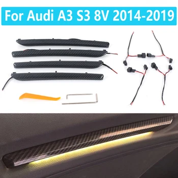 4Pcs lampshade των ΟΔΗΓΉΣΕΩΝ πορτών αυτοκινήτων Για Audi A3 S3 8V 2014-2019 διακόσμηση ίνα άνθρακα χρώμα του εσωτερικού του αυτοκινήτου ατμόσφαιρα φως διακοσμήσεων