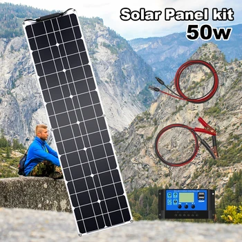 50W 100W Ηλιακά Πάνελ Πλήρες Κιτ 1pcs 2pcs 50W Ευέλικτη Monocrystalline Ηλιακό πλαίσιο Πυριτίου Μπαταρία 12V Φορτιστή Για τη Στρατοπέδευση RVs