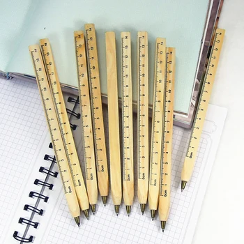 5pcs Ξύλινο 0.7 mm Μαύρο πολλών Χρήσεων Στυλό Δημιουργικό Εργαλείο Χάρακα Στυλό Σχολείο, Γραφείο Γραψίματος Προμήθειες κορέας Χαρτικά