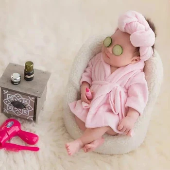 5Pcs Σετ Ροζ Λευκό Μπουρνούζια Τυλίξτε το Νεογέννητο Φωτογραφία Στηρίγματα Μωρό φωτογράφηση Με Αγγούρι Φέτα Fotografia Αξεσουάρ