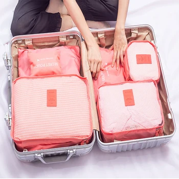 6 Pc/Set Συσκευασία Κύβους Για Ταξιδίου Βαλίτσες Τσάντες Διοργανωτών Μεγάλη Χωρητικότητα Αποσκευών Διοργανωτές Παπουτσιών Ρούχα Μακιγιάζ Θήκη Αποθήκευσης