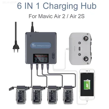 6 σε 1 Ψηφιακή επίδειξη Φορτιστής Μπαταριών για το DJI Mavic Αέρα 2 /2S Drone Μπαταρία Φόρτισης Hub Γρήγορα Έξυπνος Φορτιστής Μπαταριών με USB