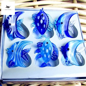 6pcs Μπλε Χειροποίητο γυαλί θάλασσα ψάρια στολίδι Ενυδρείο δεξαμενών ψαριών διακοσμητική Μινιατούρα Ειδώλιο Θαλάσσια ζώα γυαλιού άγαλμα στολίδι