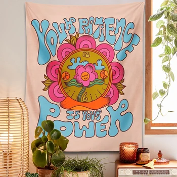 70 Ουράνιο τόξο λουλούδι Ταπετσαρία Τοίχου Κρέμεται 60s Vintage λουλούδι χαμόγελο Hippie smiley Ταπετσαρίες sun moon INS Trippy Teen Room Decor
