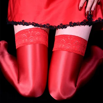 80D Σούπερ Γυαλιστερή Δαντέλα Κάλτσες Υψηλής ποιότητας Ανθεκτικό Αντι-hook Υψηλές γυναικείες Κάλτσες Γονάτων Night Club Στυλ Ελαστική Σιλικόνη Σέξι Κάλτσες