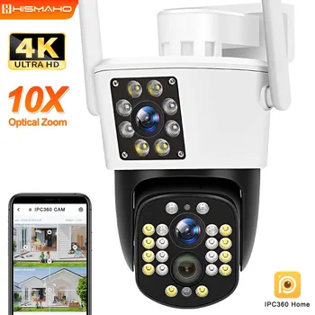 8MP 4K Τριών Φακών WIFI Υπαίθρια Κάμερα PTZ με Προστασία Ασφαλείας 10X Οπτικό Ζουμ 2K Βίντεο CCTV Επιτήρησης Διπλή Οθόνη IP Cam