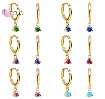 925 Εξαιρετικά Ασημένια Βελόνα Το Μινιμαλιστικό Κρύσταλλο Pendnat Hoop Σκουλαρίκια Για Τις Γυναίκες Πράσινος/Μπλε/Ροζ/Τυρκουάζ Σκουλαρίκια Κοσμήματα Μόδας
