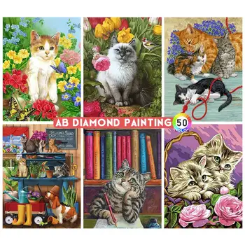 AB Diamond Ζωγραφικής Γάτα 5D DIY Μωσαϊκό Λουλούδι Κεντητικής Ζωικό Κεντήματα αυτοκόλλητες Ετικέττες Τοίχων Εγχώριων Ντεκόρ Γεμάτο το Τετραγωνικό Στρογγυλό Τρυπάνι