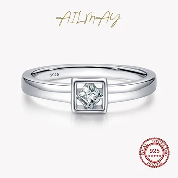 Ailmay Εκθαμβωτική Σαφές Διαμάντι Πραγματικό Εξαιρετικό Ασήμι 925 Πλατεία Δάχτυλο Του Δακτυλίου Για Γυναίκες Μίνιμαλ Κοσμήματα 2022 Νέο Στυλ