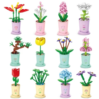 Anime Φυτά Building Block Λουλούδια Πνευματικής Παζλ Δοχεία Λουλουδιών Vase Γραφείο Διακόσμηση Αιώνια Πρότυπα Παιδιά Παιχνίδια Κορίτσι Με Το Δώρο