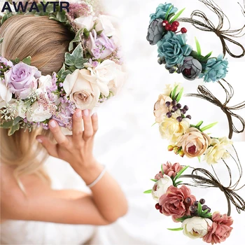 AWAYTR Νέα Λουλούδια Στεφάνι Στέμμα Φεστιβάλ Headband Γυναίκες Αξεσουάρ για τα Μαλλιά Κόμμωση Κορίτσι Floral Στεφάνι Γάμο Floral Καπέλα