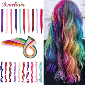 BENEHAIR Συνθετικό Συνδετήρας Τρίχας Στις Επεκτάσεις Τρίχας Πολύχρωμο Επισημάνετε Μαλλιά Κλιπ Μαλλιά κομμάτι Ρόδινο Κόκκινο Μπλε Rainbow Μακριά Μαλλιά