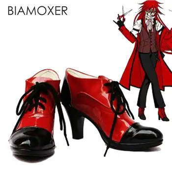 Biamoxer Προσαρμόσετε Μπότες Μαύρο Μπάτλερ Grell Σάτκλιφ Cosplay Παπούτσια Συνήθειας Οποιοδήποτε Μέγεθος Anime Πάρτι Μπότες