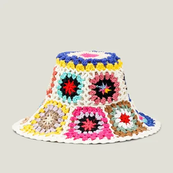 casual paisley Βελονάκι καπέλο για τις γυναίκες μποέμ Πλεκτά καπέλα κάδων εθνικό Άχυρο καπέλο για τα κορίτσια το καλοκαίρι στην παραλία μπαλί καπέλα 2022