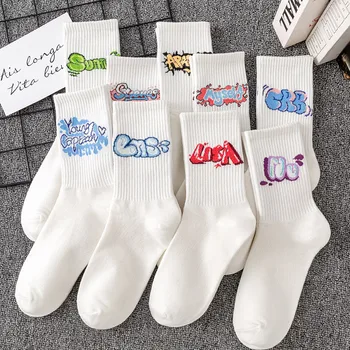 Casual αναπνεύσιμος χαριτωμένες κάλτσες βαμβακιού Γυναικών κάλτσες Στερεά κάλτσες Μόδας γράμματα Γυναικών Harajuki Kawaii κάλτσες