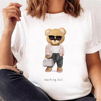 Casual Χαριτωμένο Αρκούδα Τάση Χαριτωμένο Στυλ των Γυναικών Κοντό Μανίκι Τυπωμένο T-shirt με Μοτίβο T-shirt Τοπ Μόδα του Καλοκαιριού Άνοιξη Τυπωμένο Clothin