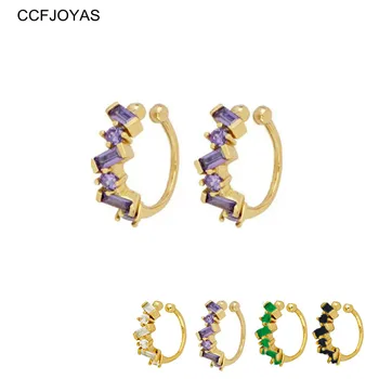 CCFJOYAS 1 ζευγάρι Απλή 925 Εξαιρετικό Ασημένιο Zircon Κλιπ για τα Σκουλαρίκια για τις Γυναίκες Άσπρο/Πορφυρό/Μαύρο/Πράσινο χρώμα Χρυσό Κλιπ Σκουλαρίκια
