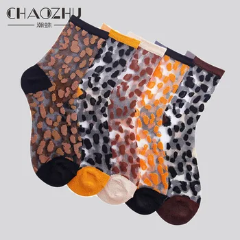 Chaozhu Άνοιξη Καλοκαίρι Διαφανές Κρύσταλλο Μεταξωτές Κάλτσες Γυναικών Σέξι Leopard Σιτάρι Μόδας Περιστασιακά Αναπνεύσιμος Calcetines Mujer
