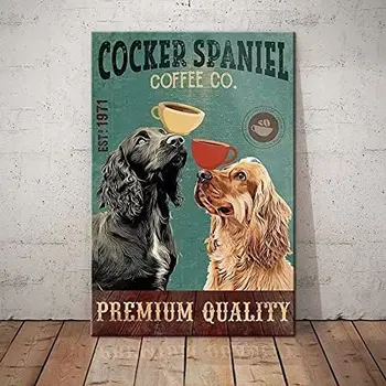 Cocker Spaniel Σκύλο Κασσίτερου Μετάλλων Σημάδι Καφέ Co. Εξαιρετικής Ποιότητας Εκτύπωση Αφισών Σπίτι Μπάνιο Τέχνη Τοίχων Διακοσμήσεων Πλάκας