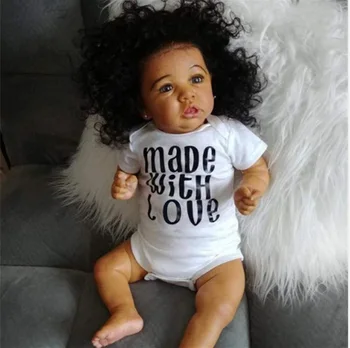 CUAIBB 55cm 21inch Πλήρες Σώμα Σιλικόνης Ξαναγεννηθεί Μωρό Κούκλα Μαύρο Δέρμα Τελειώσει το Μωρό Ρεαλιστική Νεογέννητο Κούκλες Δώρο