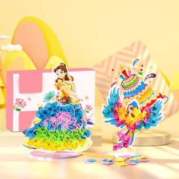 DIY Κιτ Σκάφη Χειροποίητο Φόρεμα Πριγκίπισσα 3D Επικολληθεί Ζωγραφική Δημιουργικά Παιχνίδια Φόρεμα Μέχρι Κούκλα Με Πολύχρωμο Φόρεμα Πριγκίπισσα Για το Δώρο Παιδιών