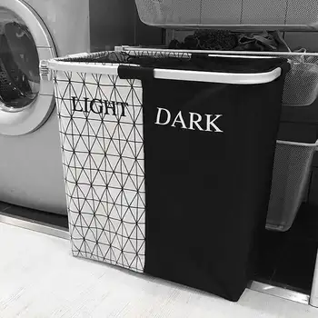 Dorm Καλάθι Πλυντηρίων Διπλό Χρώμα 2 Υποδοχές Για Τα Βρώμικα Ενδύματα Παρακωλύει Oxford Ύφασμα Που Αναπνέει Διοργανωτής Πλύσιμο Σακούλα Μαύρο Λευκό
