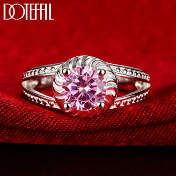DOTEFFIL 925 Εξαιρετικό Ασημένιο Στρογγυλό Ροζ AAA Ζιργκόν Δαχτυλίδι Για τον Άνθρωπο Γυναίκες της Μόδας του Γάμου Αρραβώνα Δώρων Κοσμήματος Γοητείας