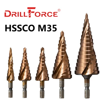 Drillforce M35 5% Κοβάλτιο Βήμα Τρυπανιών HSSCO Κώνο Μεταλλικό Εργαλείο Κόπτης Τρυπών 3-12/3-14/4-12/4-20/4-22/4-25/4-32/5-21/5-27/6-24mm
